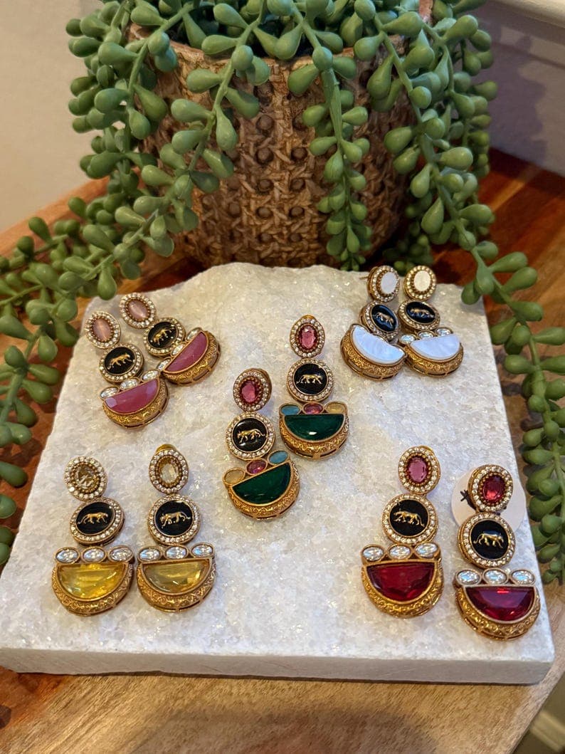 Panther Medallion Indian Earrings