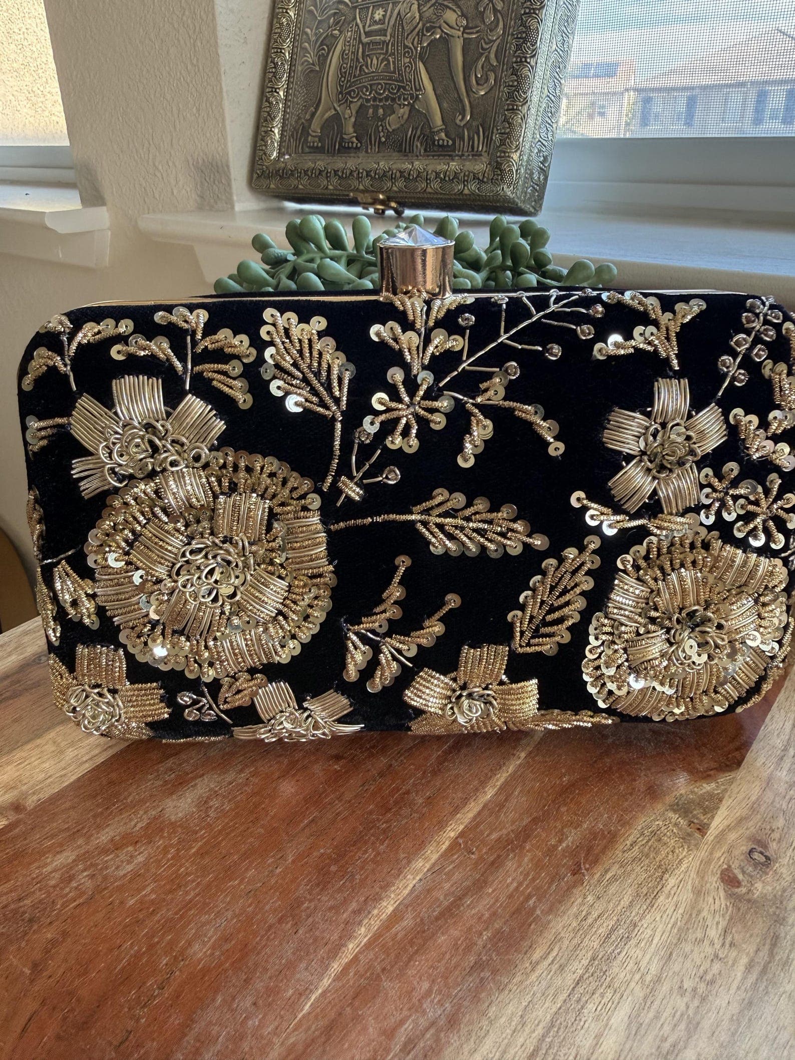 Black Velvet Embroidered Clutch Bag thumbnail 3